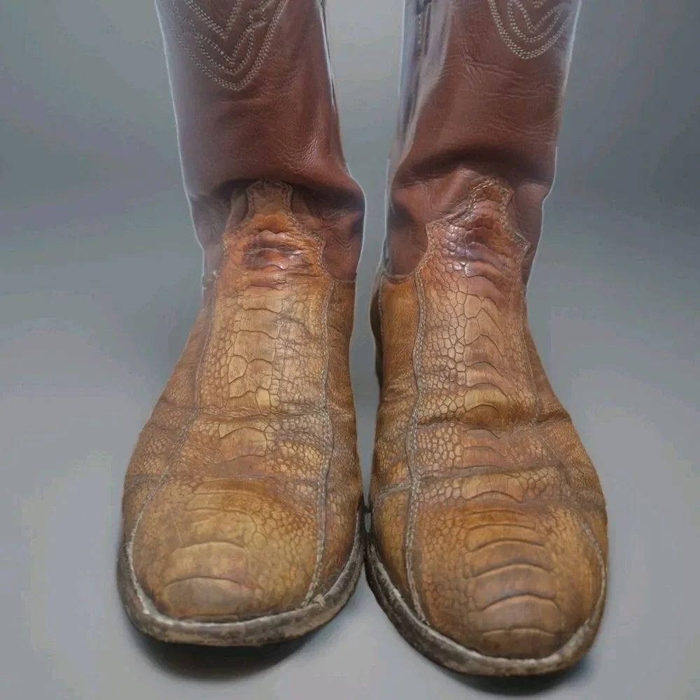 Vintage Justin Ostrich Leg Exotic Roper Boots Men's Size 10.5D USA Western M9339